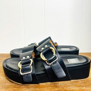 Dolce Vita Women's 7.5 Cici Black Stella Slip On Platform Sandals Gold Silver